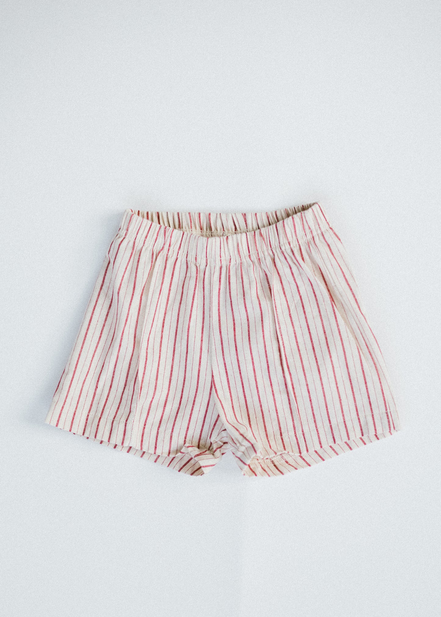Cotton/Linen Striped Shorts- Red