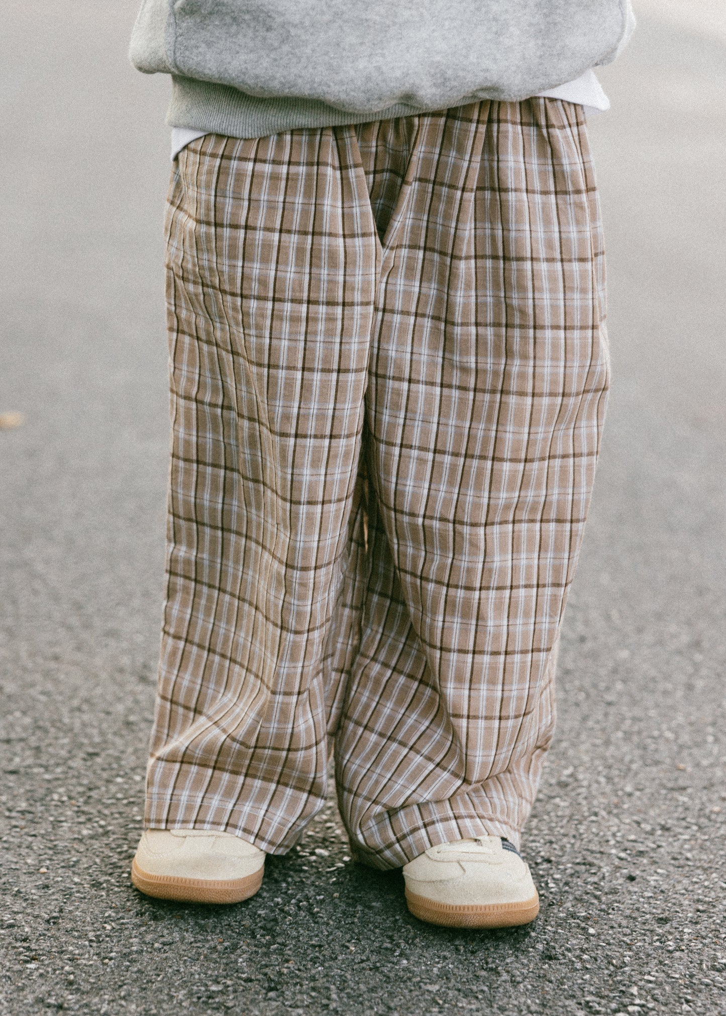 Plaid Cotton Pant- Tan