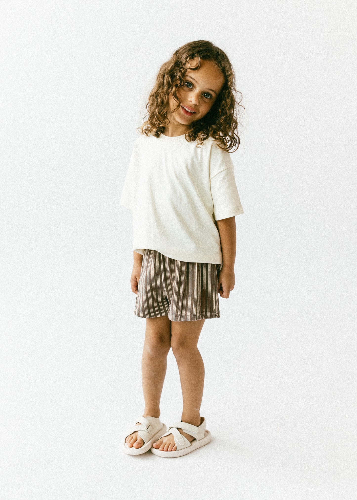 Striped Terry Shorts- Brown