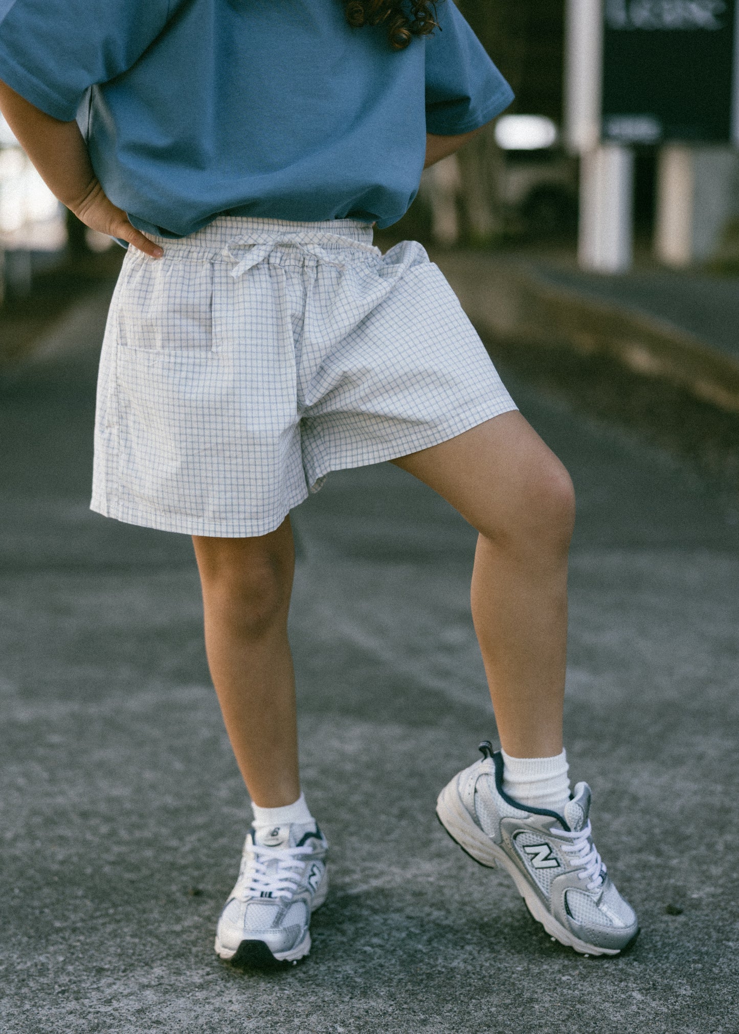 Grid Shorts- Blue & White