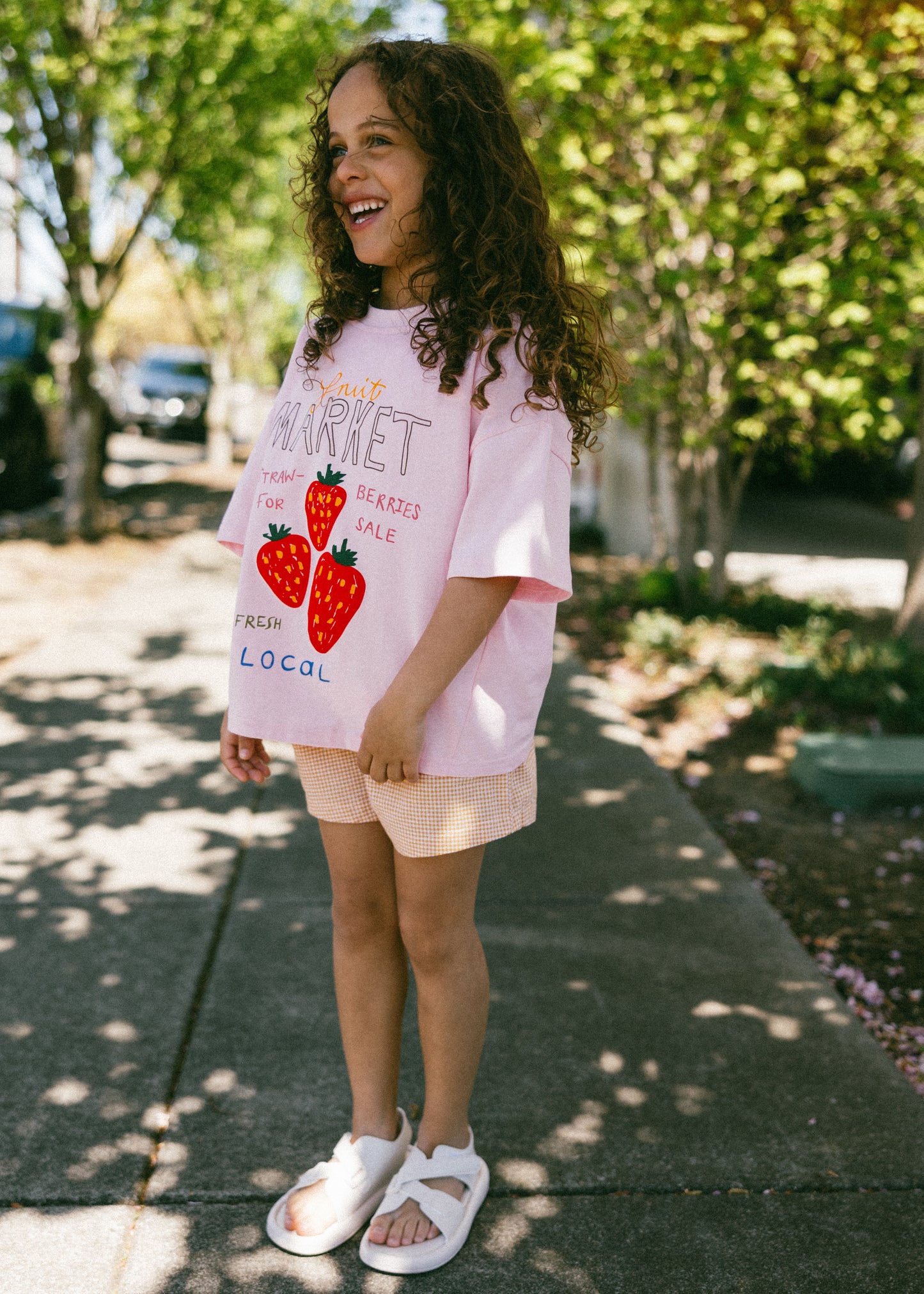 Oversized Graphic Tee- Fruit Market- Pink