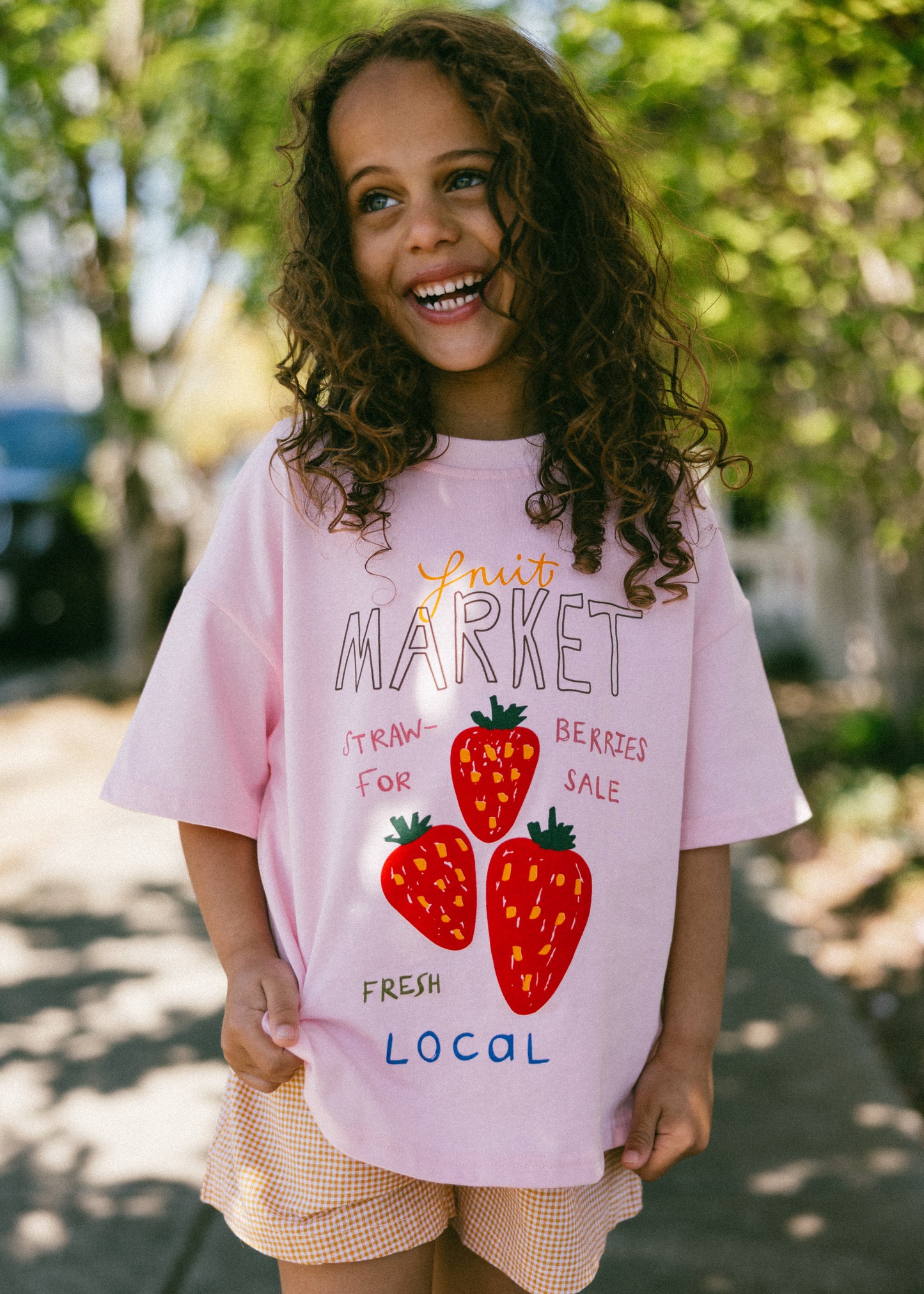 Oversized Graphic Tee- Fruit Market- Pink