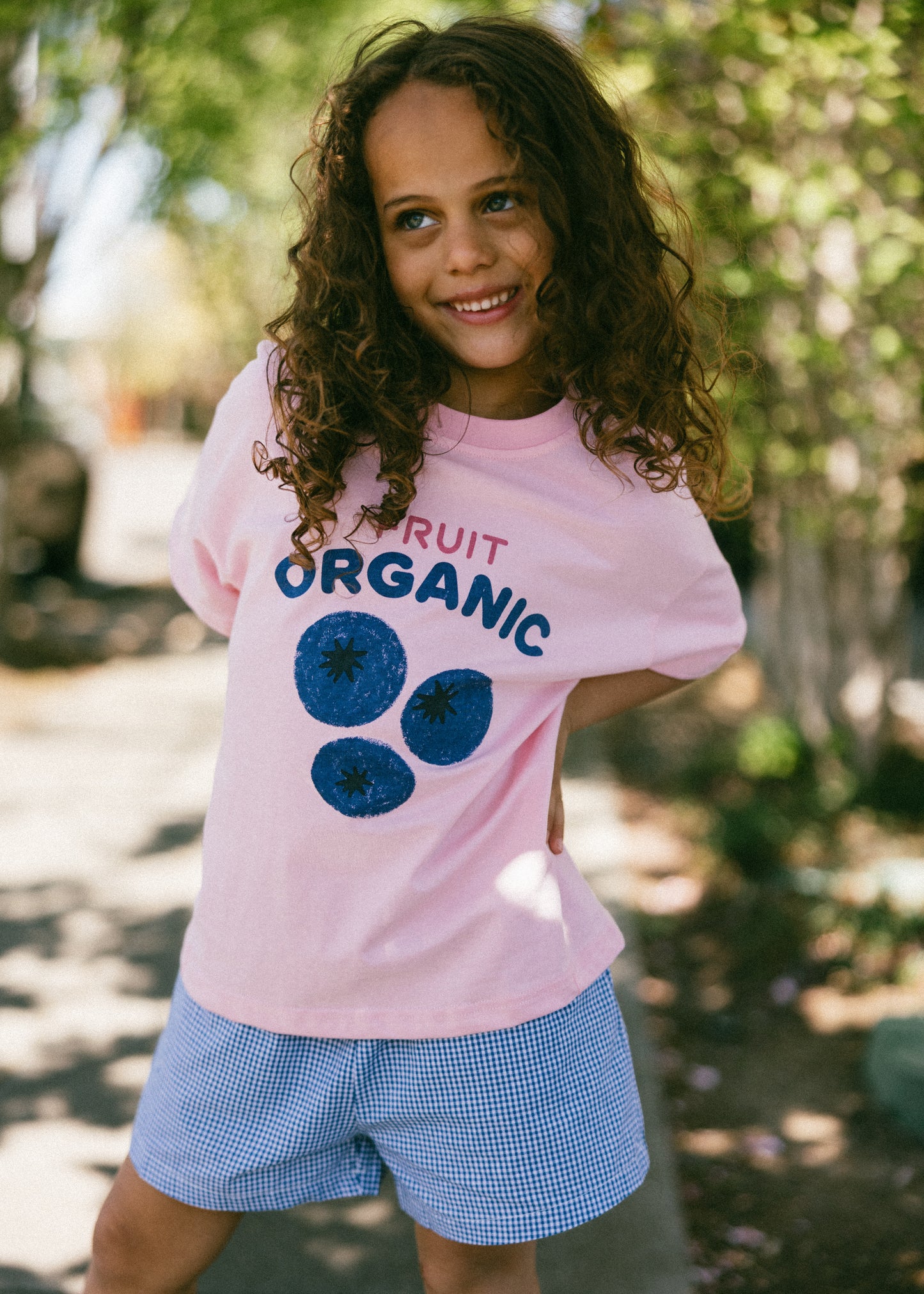 Oversized Graphic Tee- Blueberry Organic- Pink