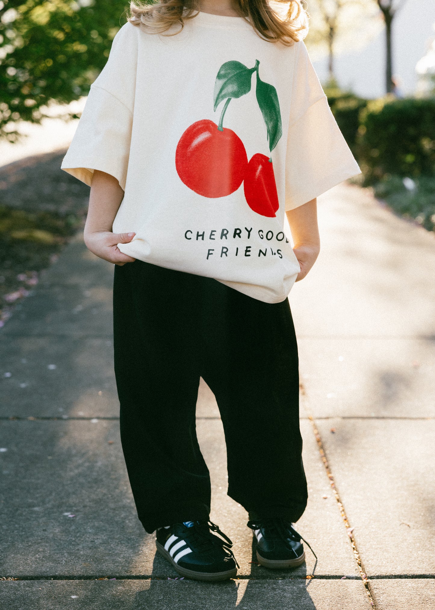 Oversized Graphic Tee- Cherry- Cream