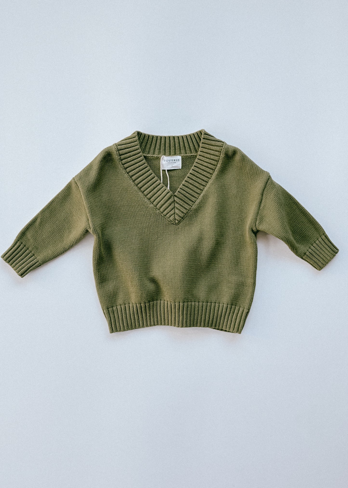 Knitted V-Neck Sweater- Olive