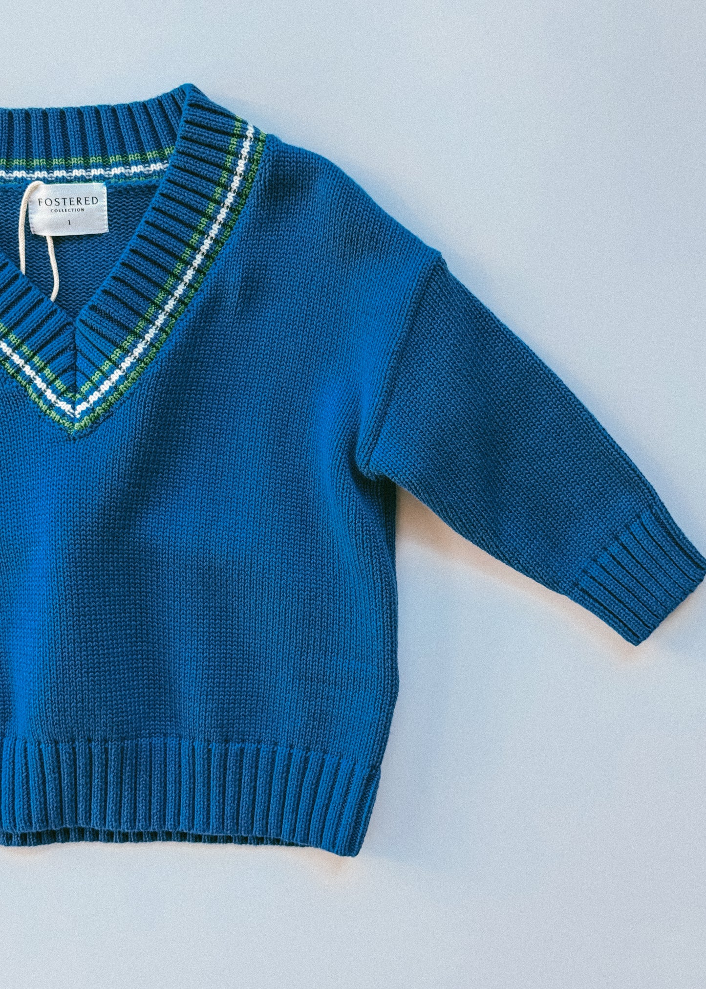 Knitted V-Neck Sweater- Blue