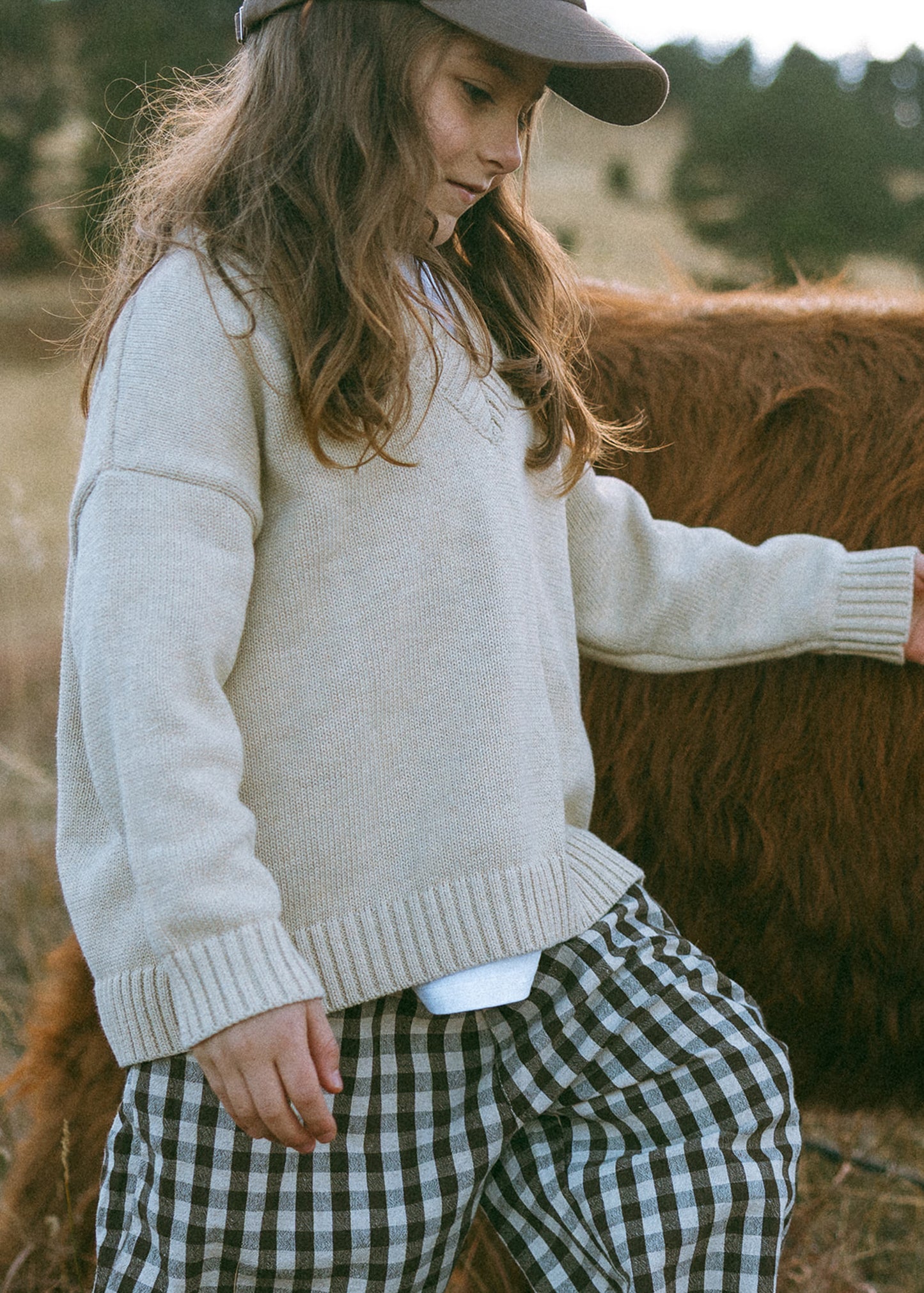 Knitted V-Neck Sweater- Oat