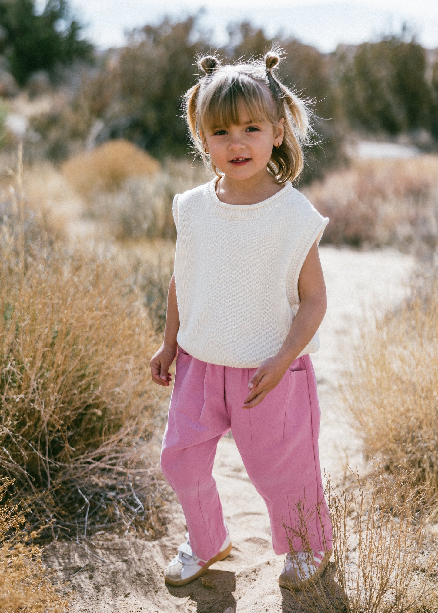 Pleated Twill Pants- Pink