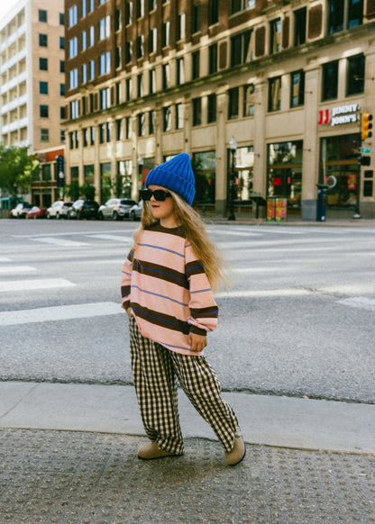 Retro Stripe Long Sleeve- Light Pink