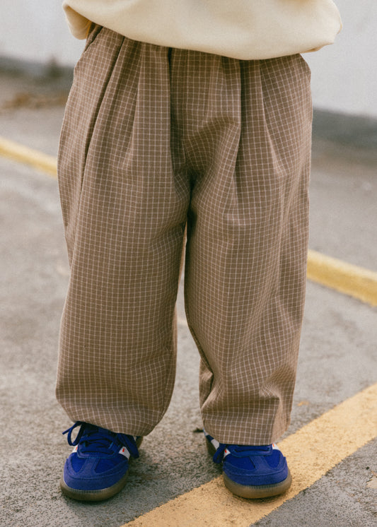 Check Pant- Flax & White