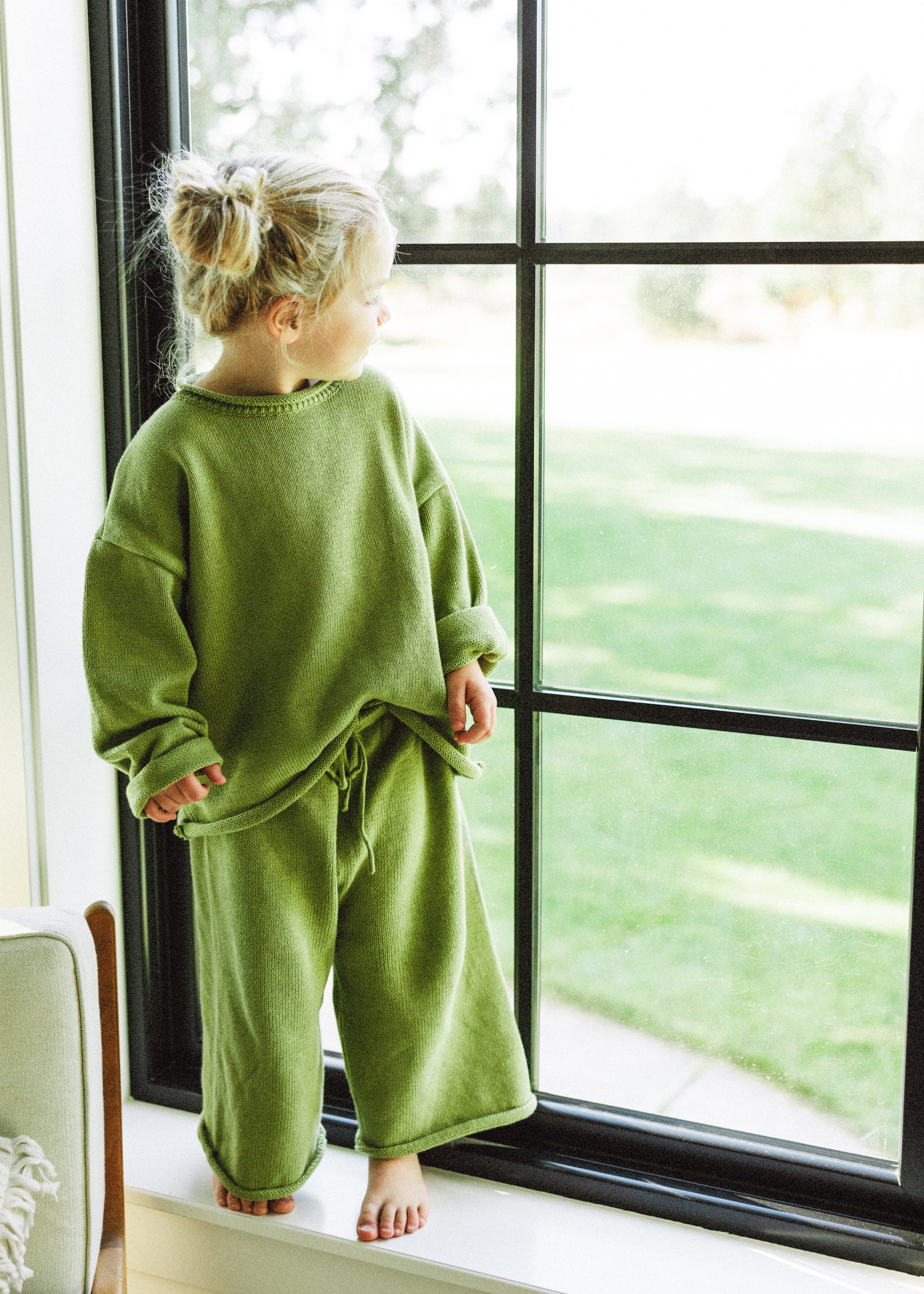 Knitted Cotton Pants Pea Green