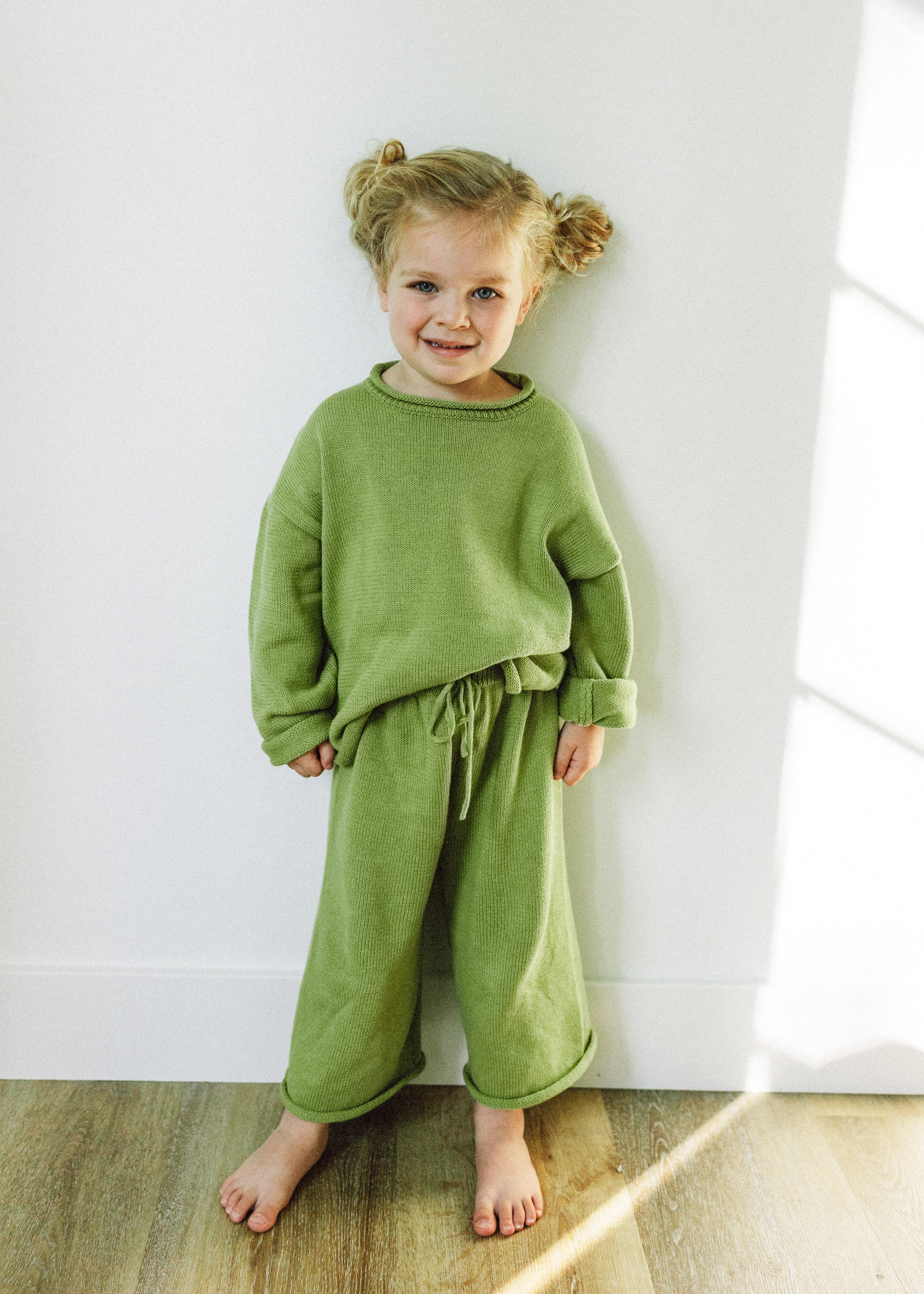 Knitted Cotton Pants Pea Green