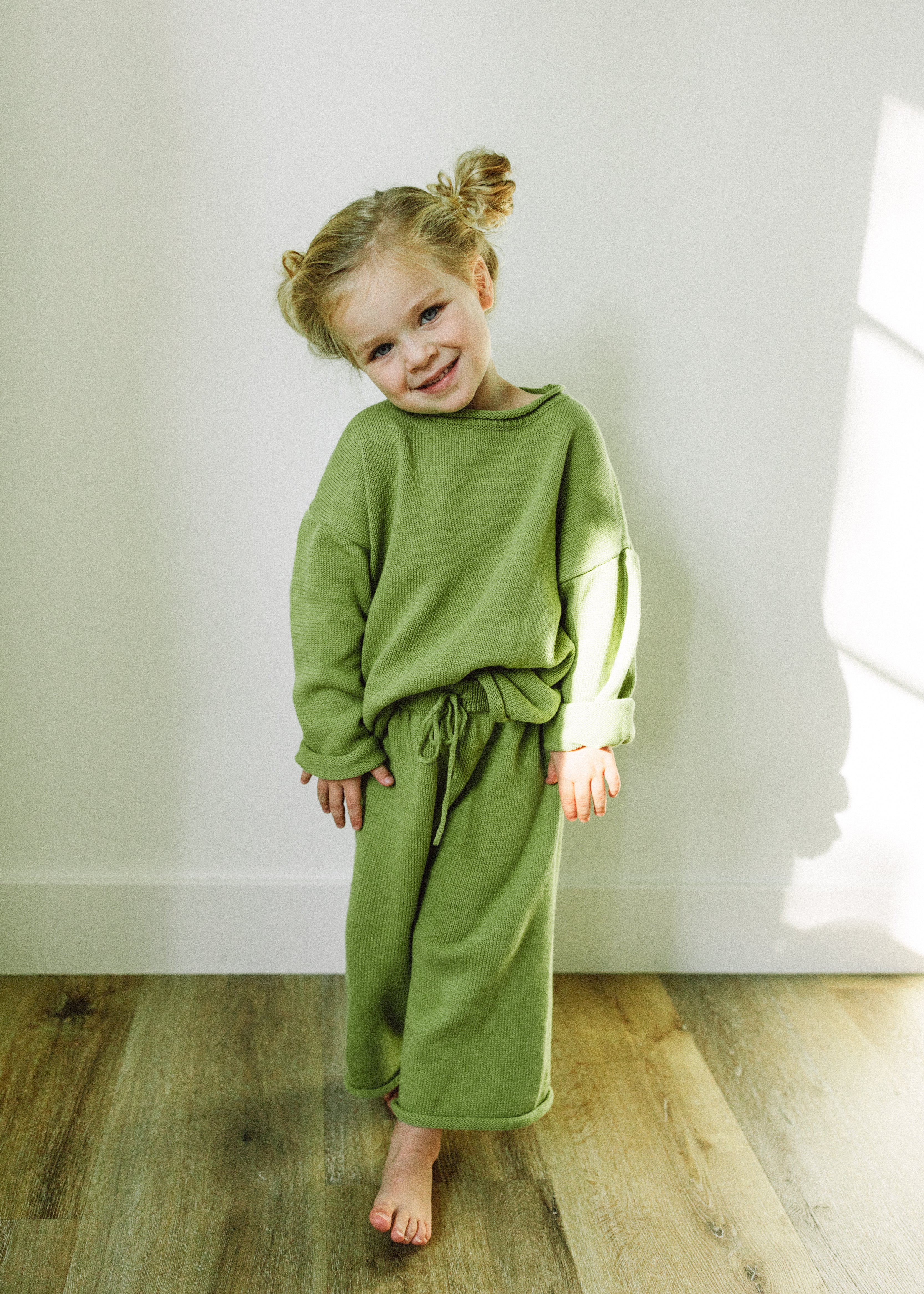 Knitted Cotton Pants Pea Green