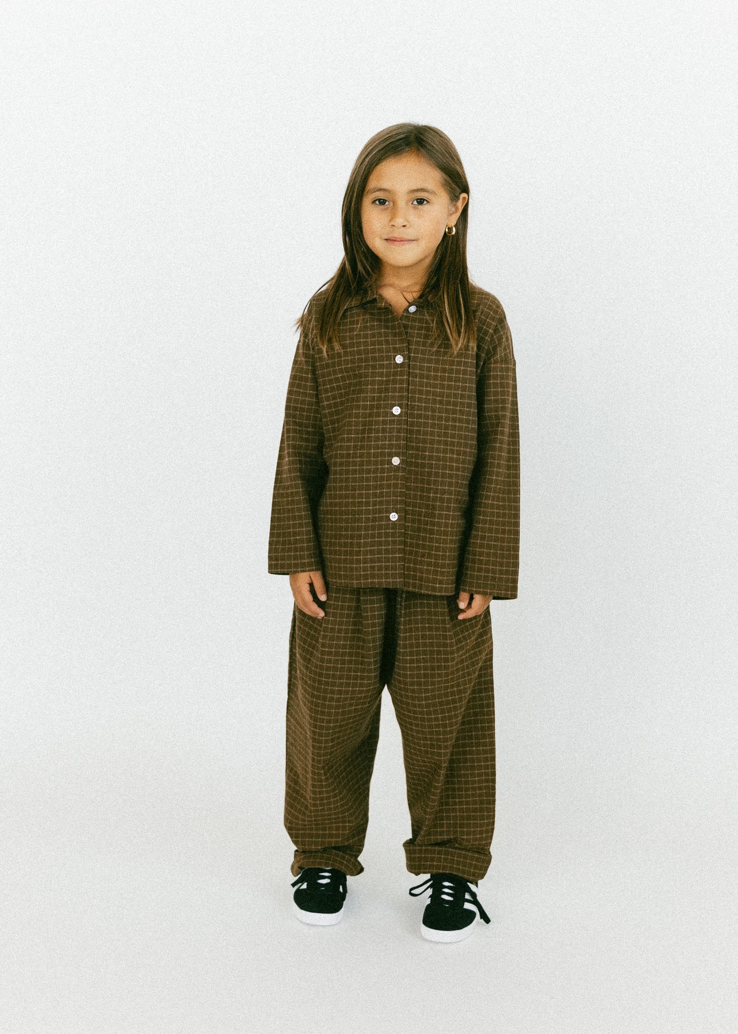 Grid Button Up- Brown