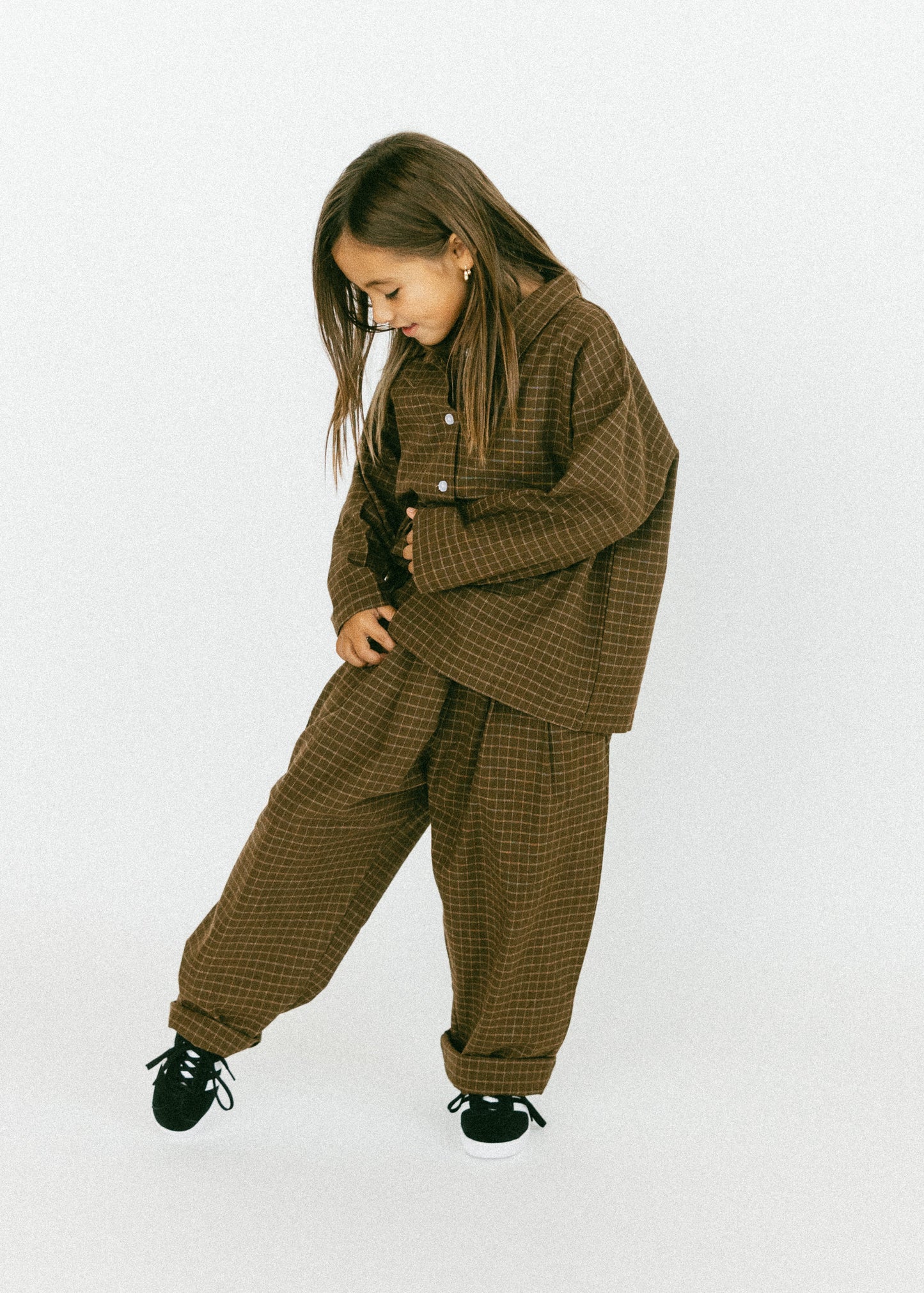 Grid Button Up- Brown