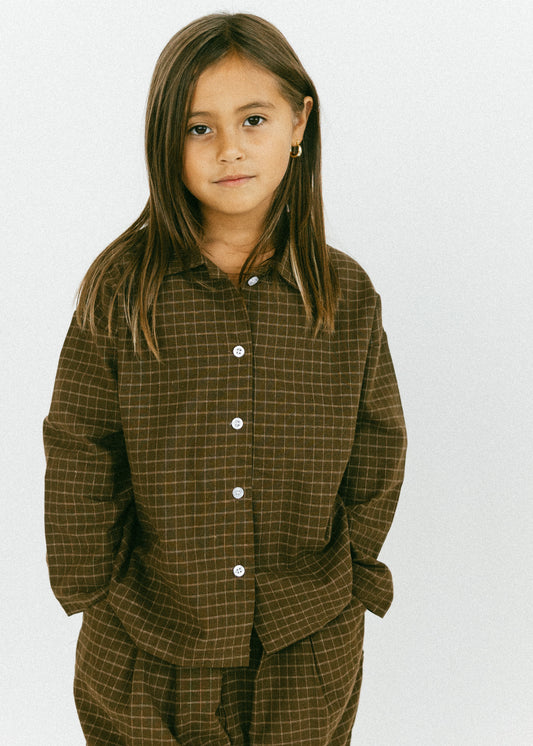 Grid Button Up- Brown