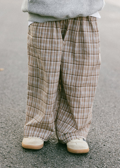 Plaid Cotton Pant- Tan