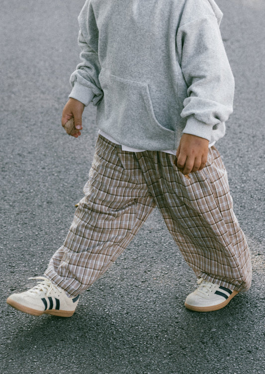 Plaid Cotton Pant- Tan