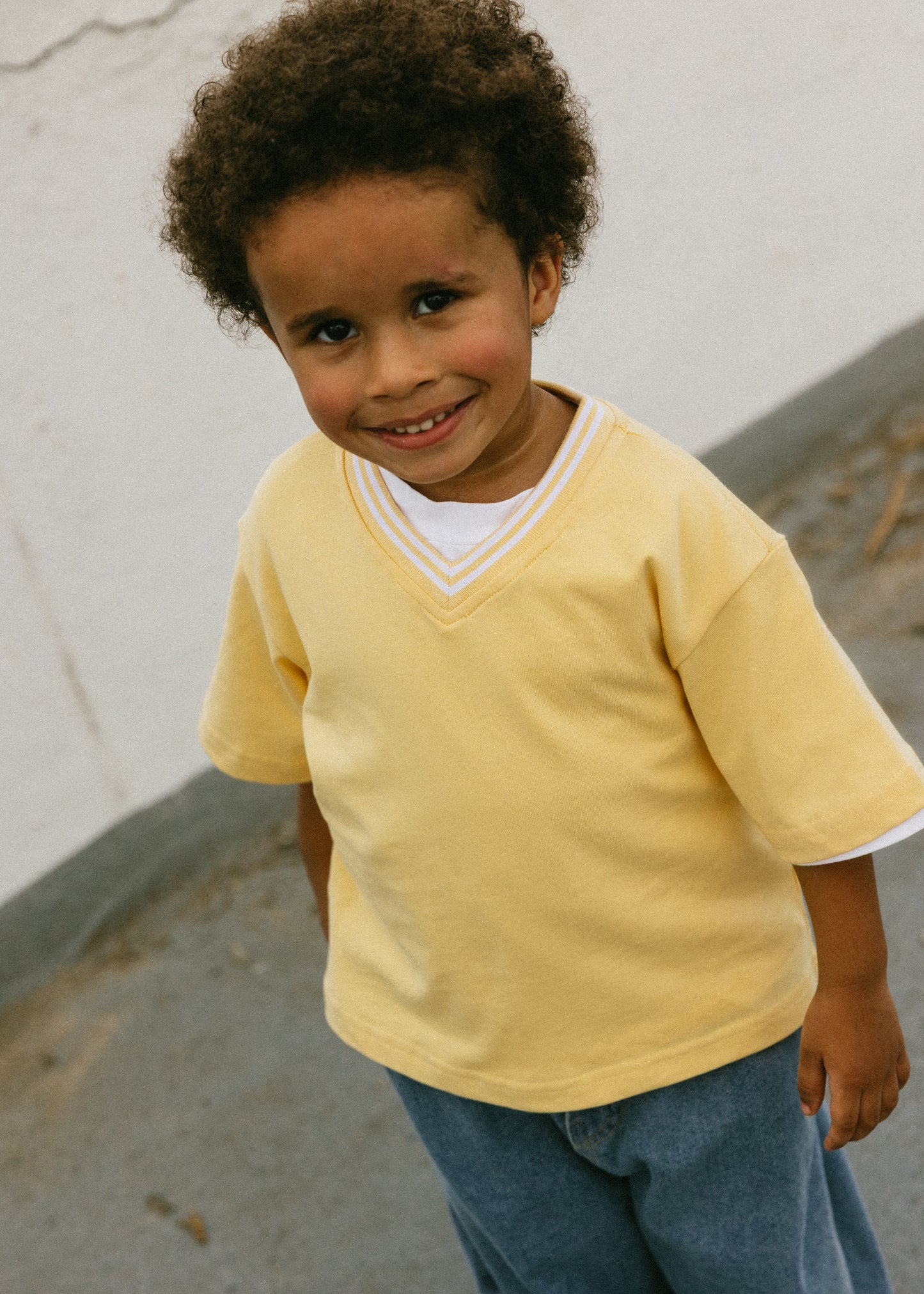 Varsity V-Neck Tee- Vintage Yellow