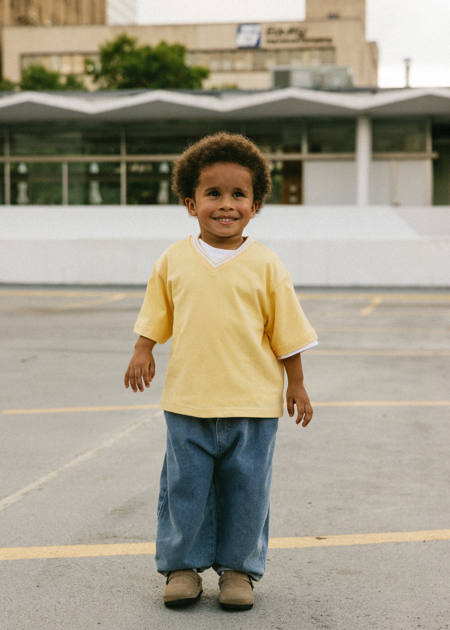 Varsity V-Neck Tee- Vintage Yellow