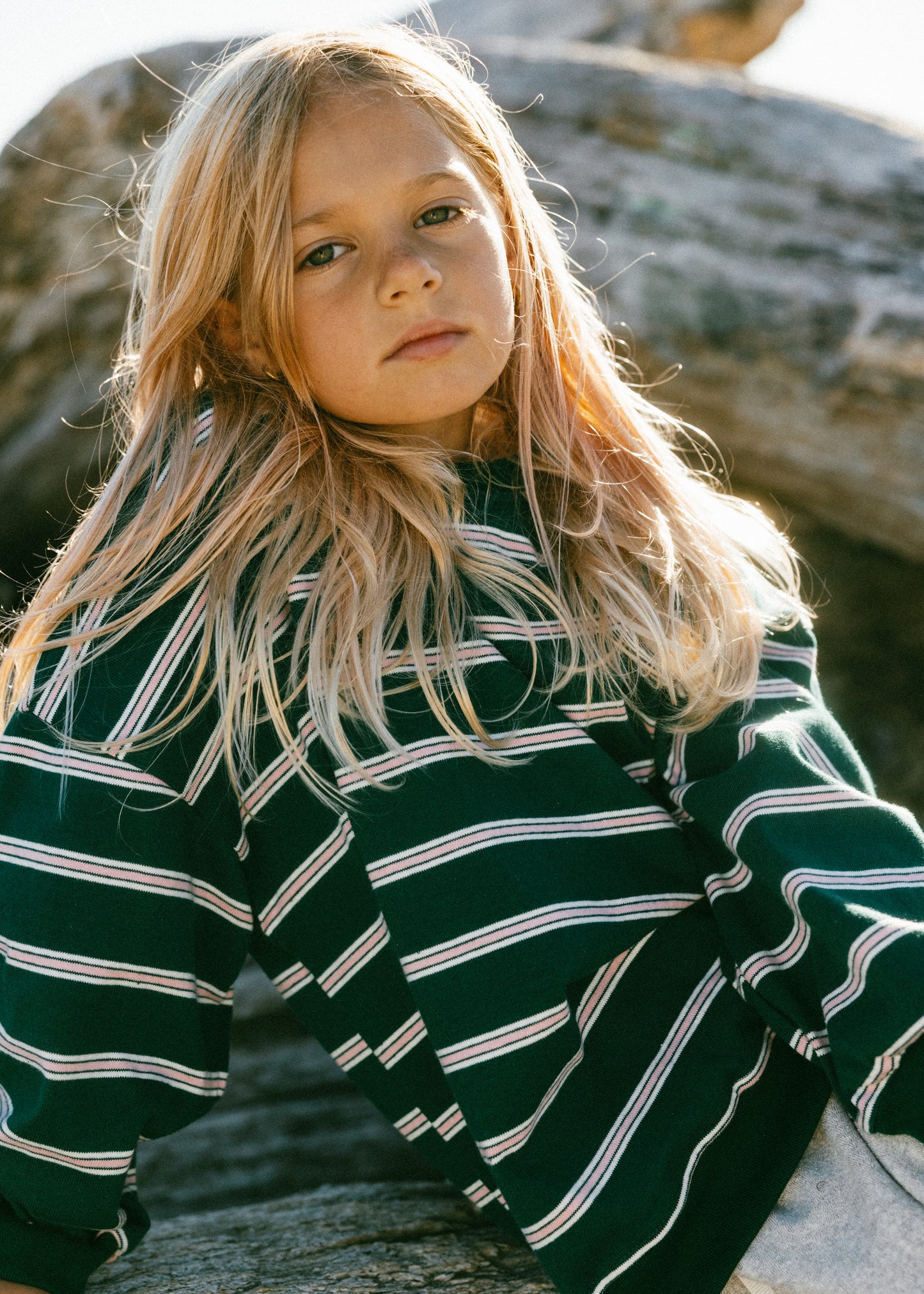 Lightweight Striped Crewneck- Green