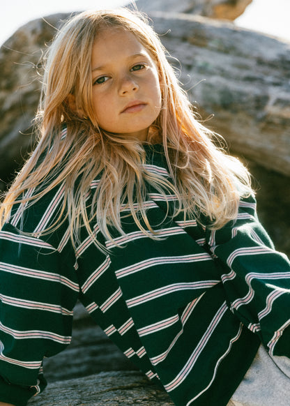 Lightweight Striped Crewneck- Green