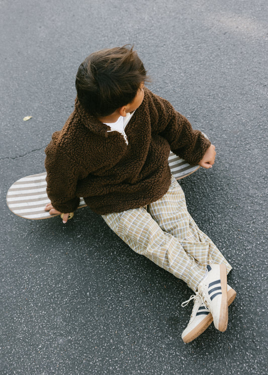 Sherpa Quarter Zip Pullover- Brown