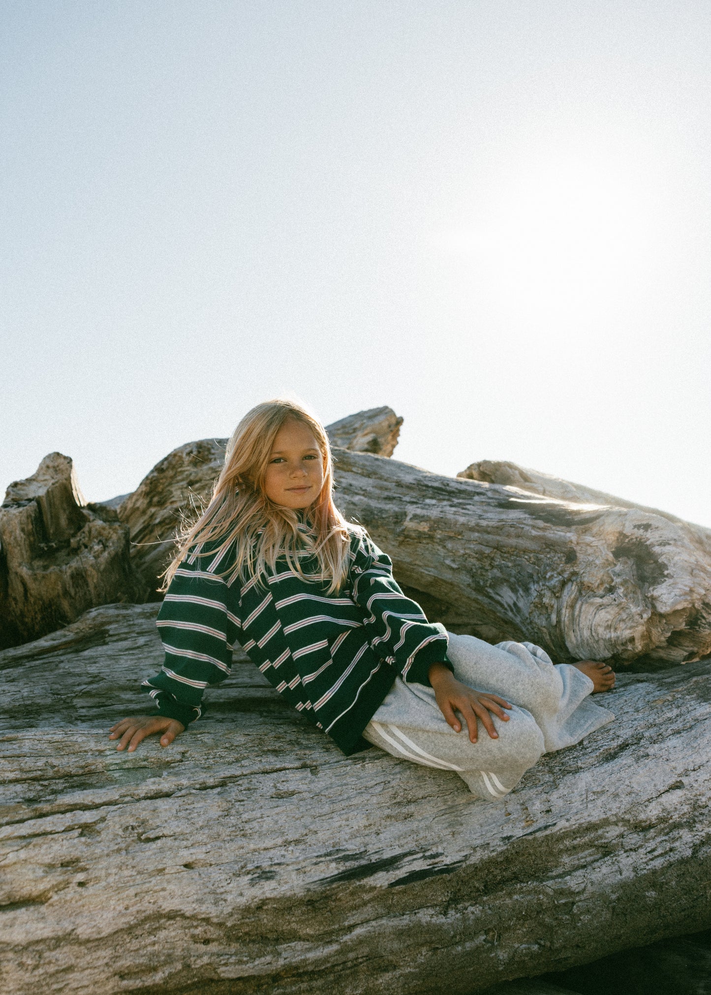 Lightweight Striped Crewneck- Green