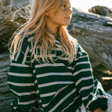 Lightweight Striped Crewneck- Green
