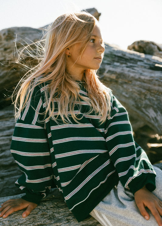 Lightweight Striped Crewneck- Green