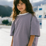 Mini Stripe Tee- Blueberry