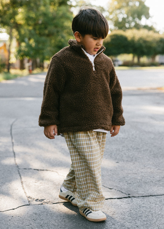 Sherpa Quarter Zip Pullover- Brown