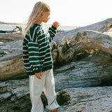 Lightweight Striped Crewneck- Green