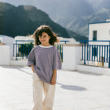 Mini Stripe Tee- Blueberry