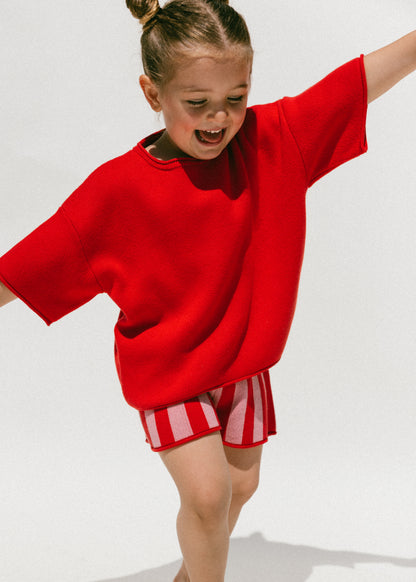 Oversized Knitted Shirt- Red