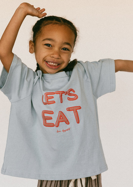 Graphic Tee- Let's Eat- Baby Blue