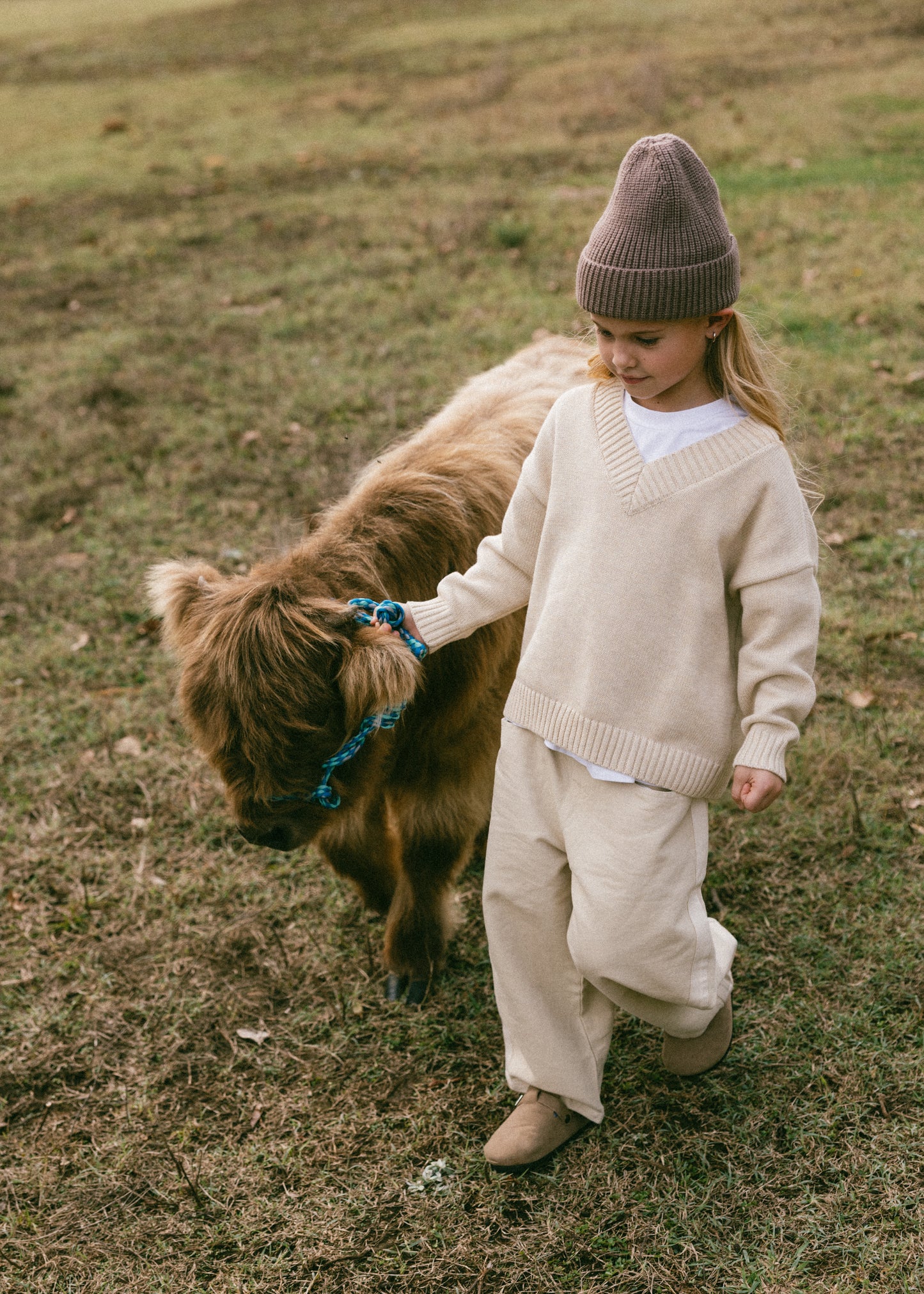 Knitted V-Neck Sweater- Oat