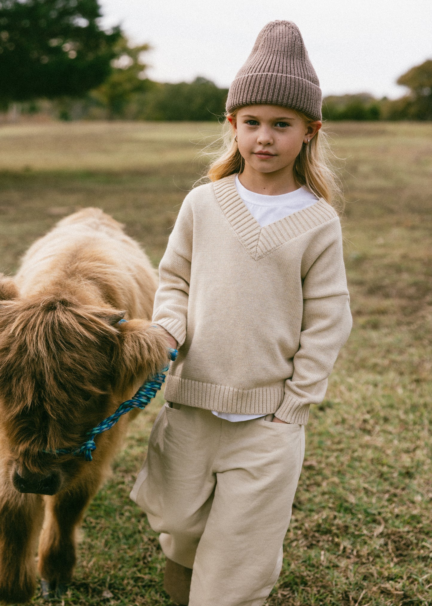 Knitted V-Neck Sweater- Oat