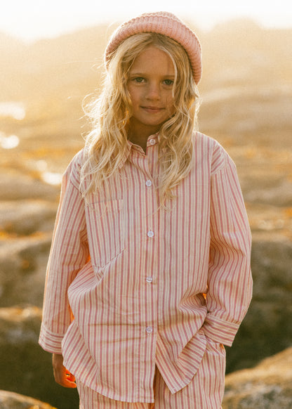 Classic Stripe Button Up- Pink