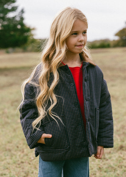 Check Barn Coat- Navy