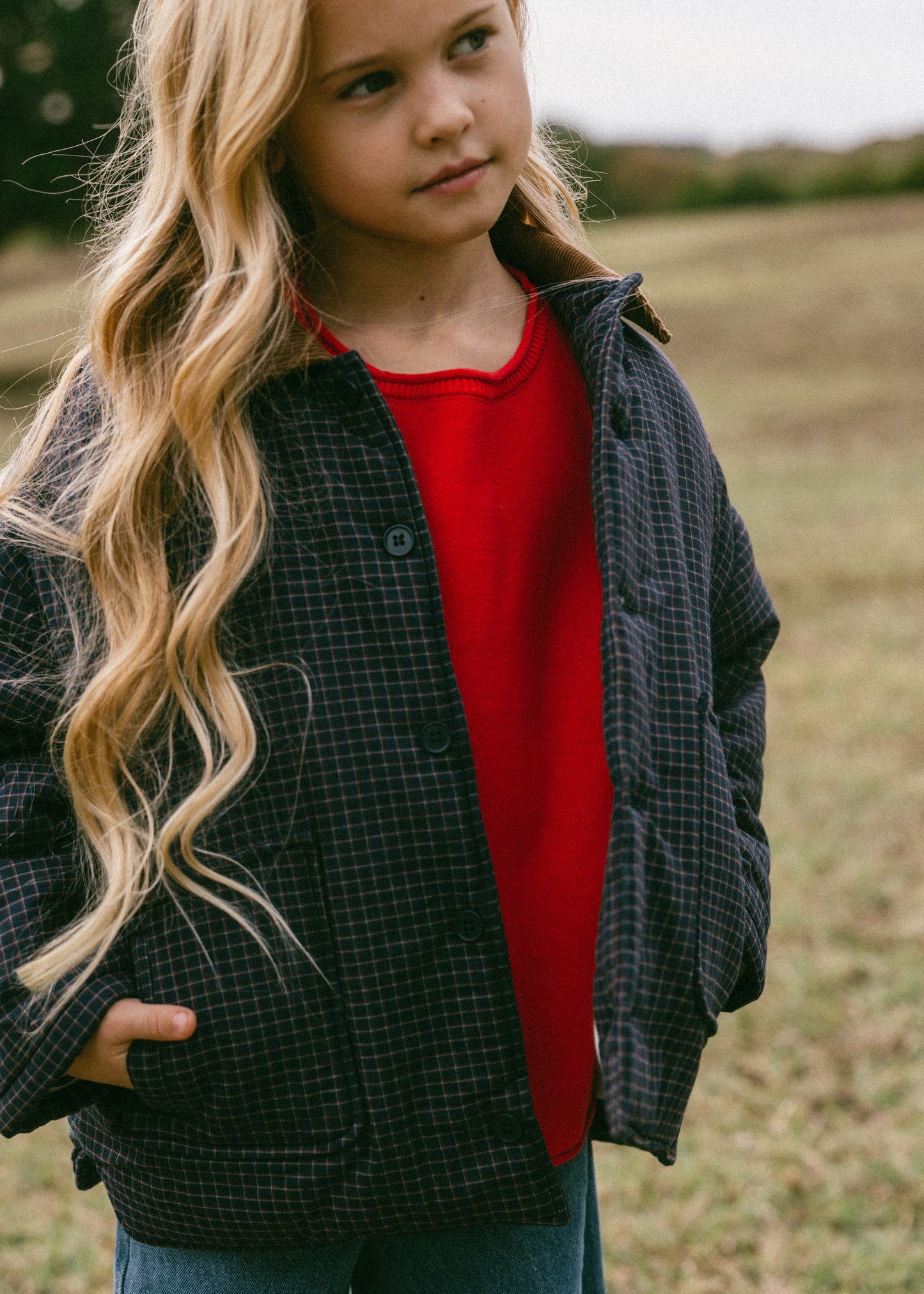 Check Barn Coat- Navy