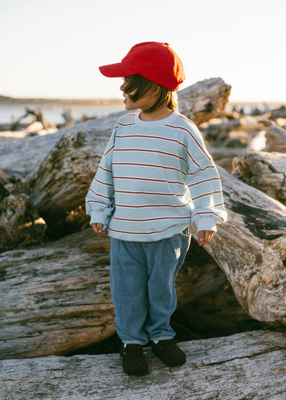 Lightweight Striped Crewneck- Light Blue