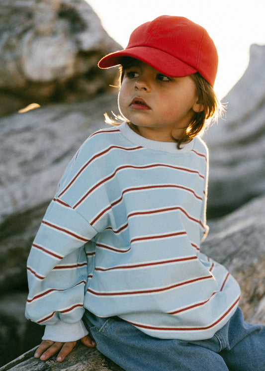 Lightweight Striped Crewneck- Light Blue