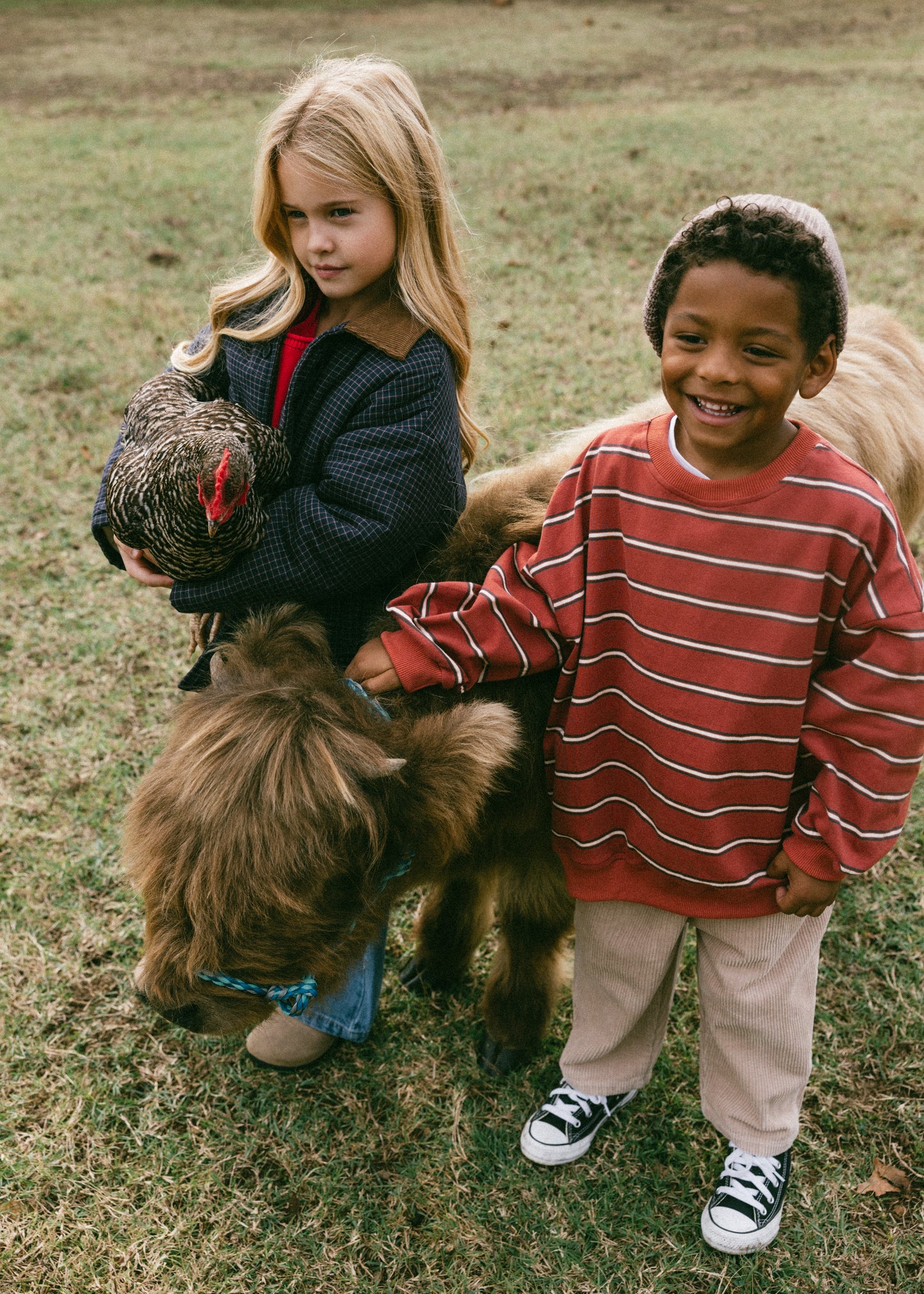 Lightweight Striped Crewneck- Rust Red