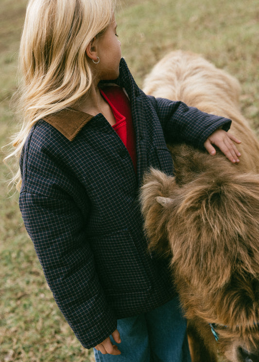 Check Barn Coat- Navy