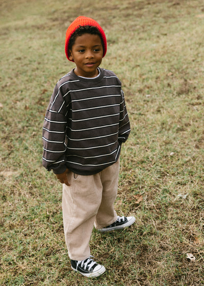 Lightweight Striped Crewneck- Smoky Brown