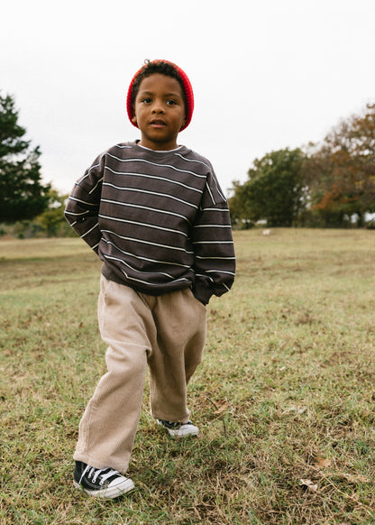 Lightweight Striped Crewneck- Smoky Brown