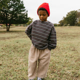 Lightweight Striped Crewneck- Smoky Brown