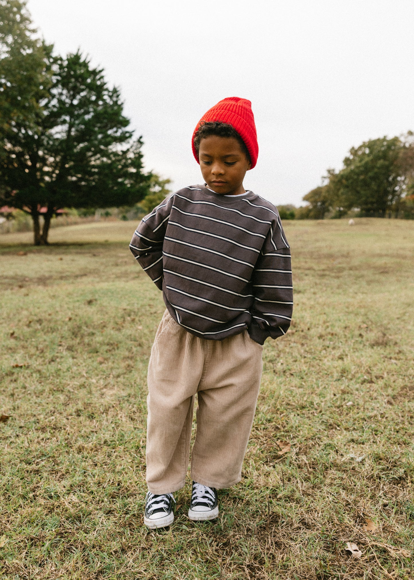 Lightweight Striped Crewneck- Smoky Brown