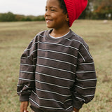 Lightweight Striped Crewneck- Smoky Brown